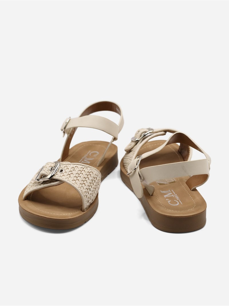 Platte sandalen met gesp Kaki - Kiabi