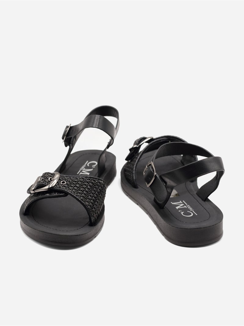 Platte sandalen met gesp Zwart - Kiabi