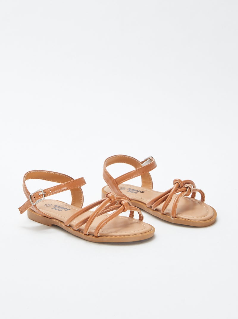 Platte sandalen met gevlochten bandjes BRUIN - Kiabi