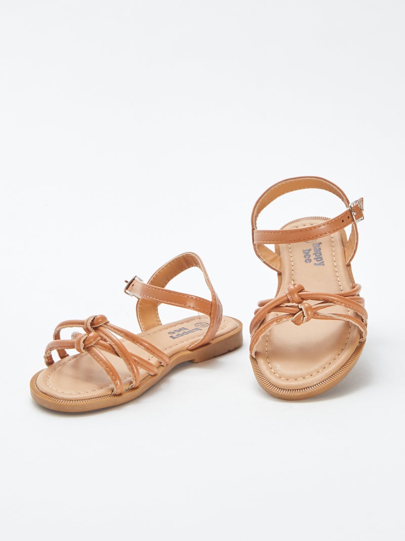 Platte sandalen met gevlochten bandjes BRUIN - Kiabi