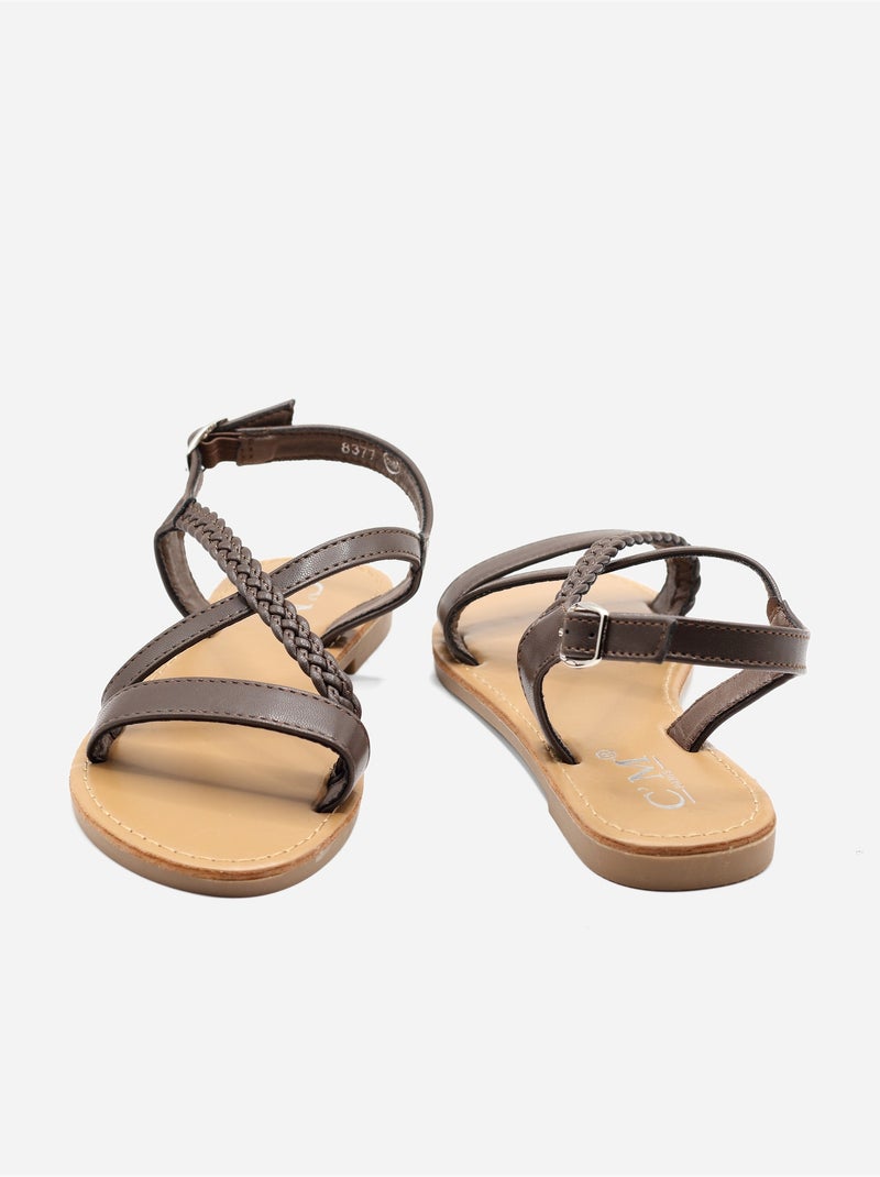 Platte sandalen met gevlochten bandjes Bruin - Kiabi