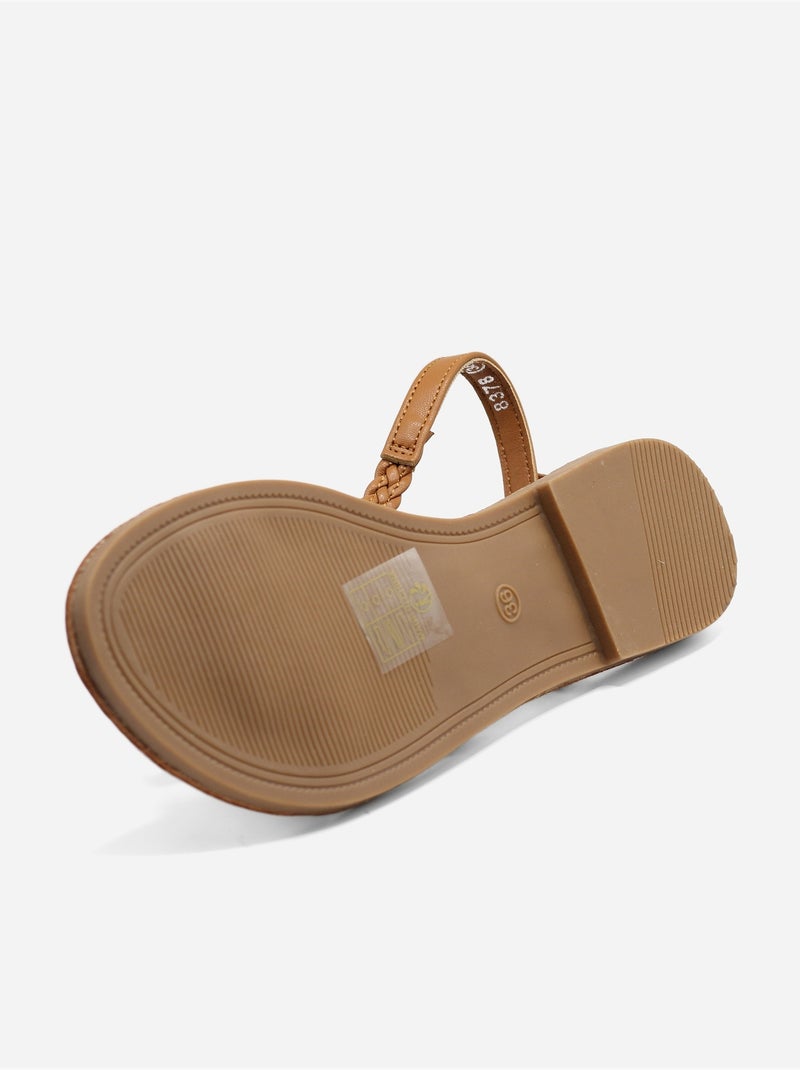 Platte sandalen met gevlochten bandjes Camel - Kiabi