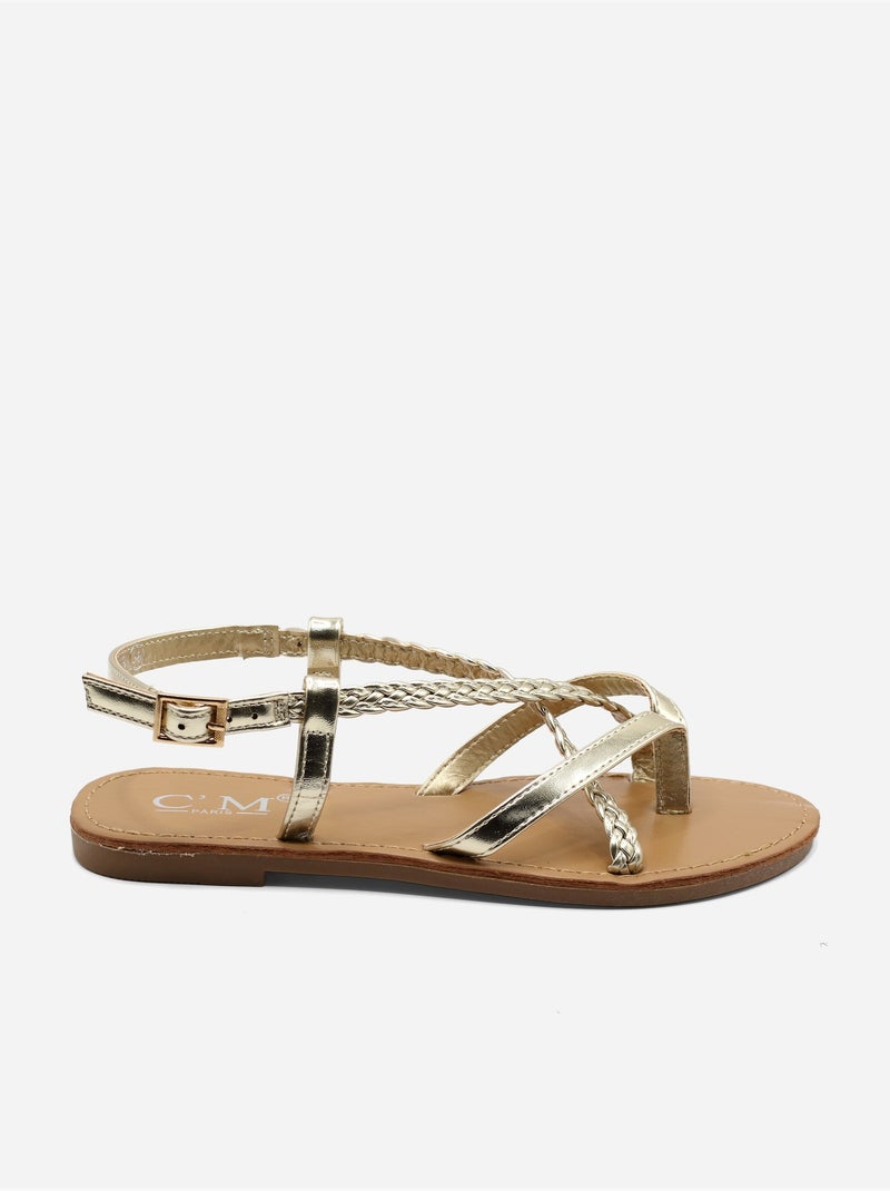 Platte sandalen met gevlochten bandjes Goud/Goudkleurig - Kiabi