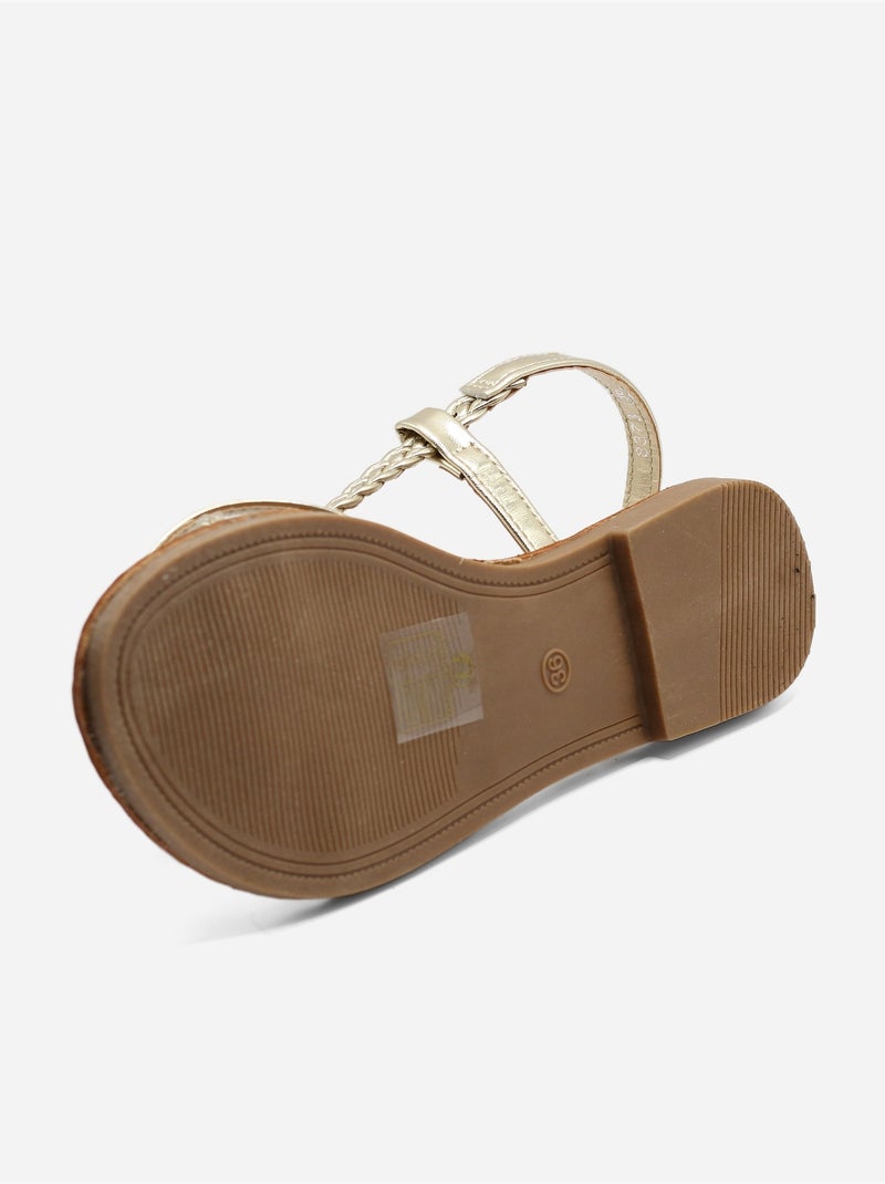 Platte sandalen met gevlochten bandjes Goud/Goudkleurig - Kiabi