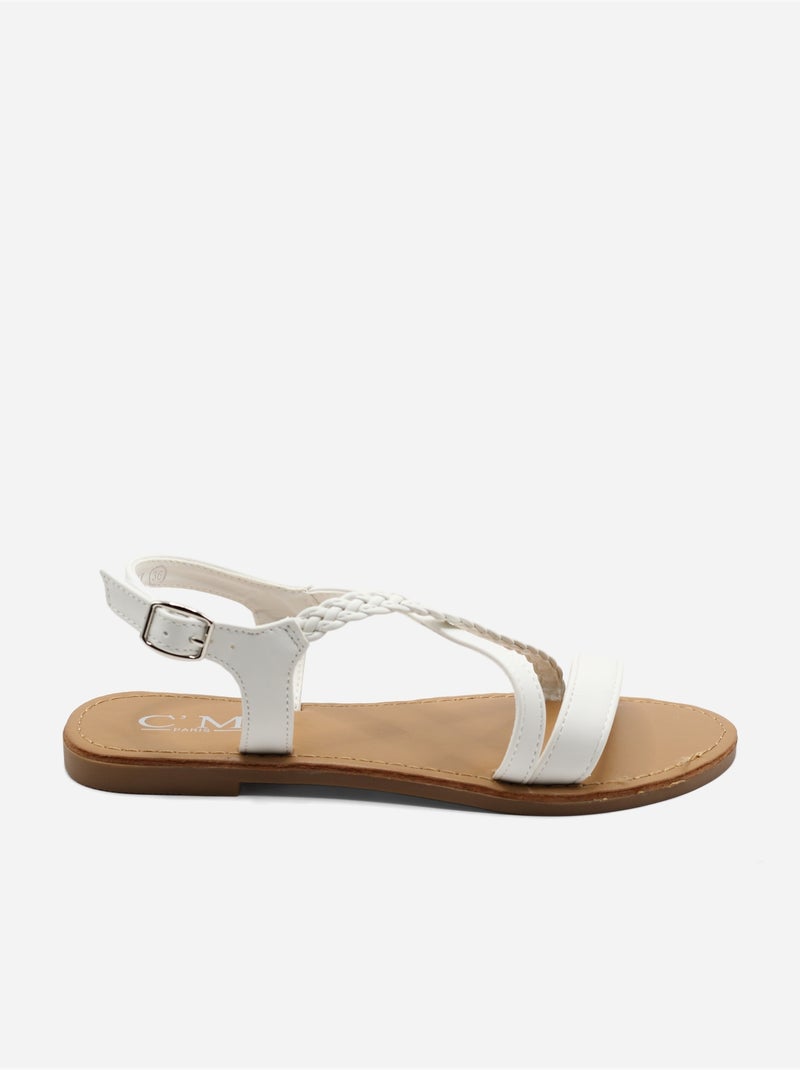 Platte sandalen met gevlochten bandjes Wit - Kiabi