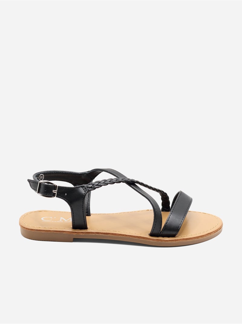 Platte sandalen met gevlochten bandjes Zwart - Kiabi