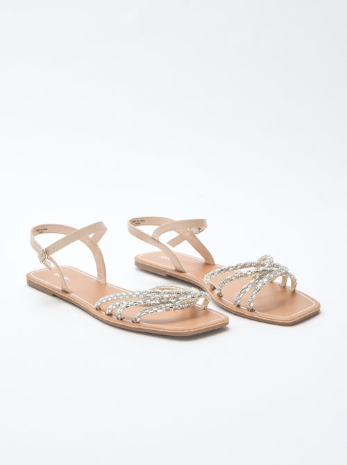 Platte sandalen met glitterbandjes - Kiabi