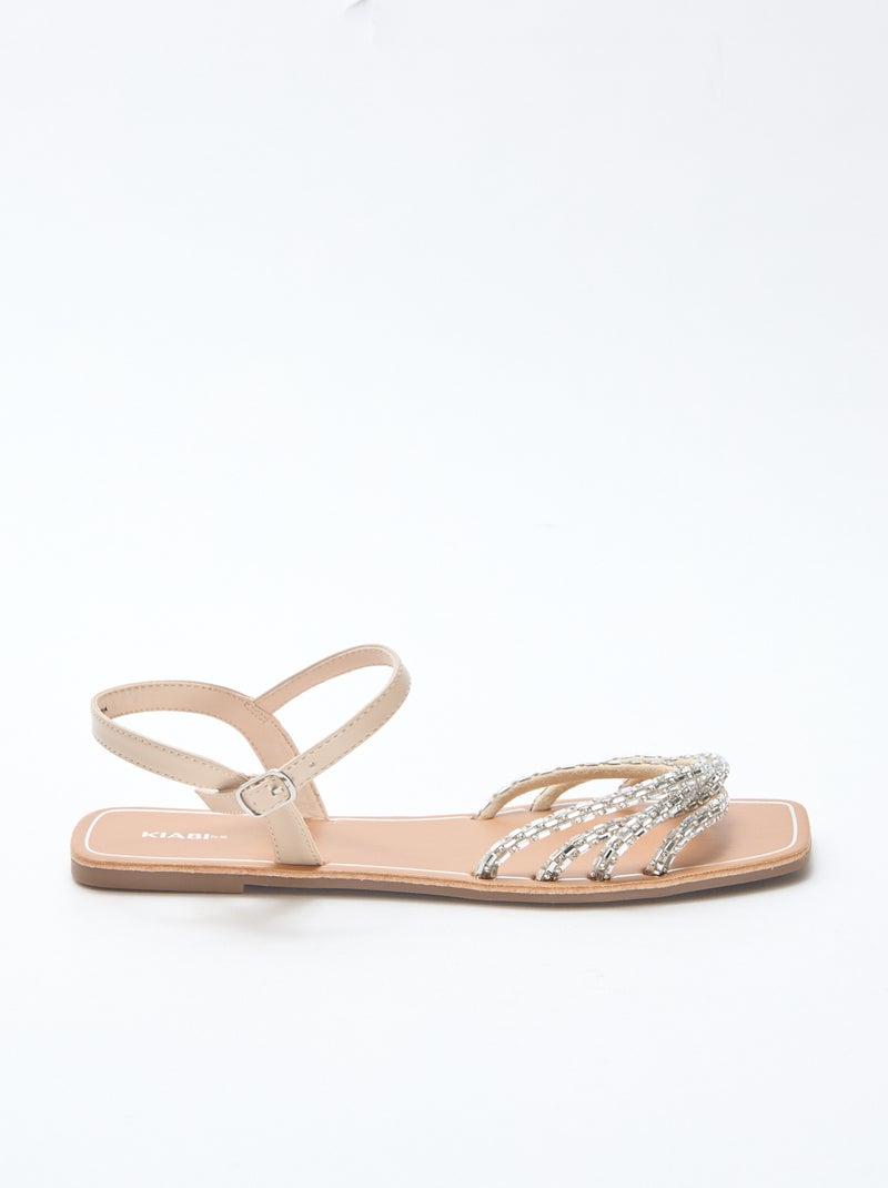 Platte sandalen met glitterbandjes Grijs - Kiabi