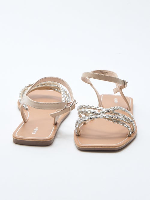 Platte sandalen met glitterbandjes - Kiabi