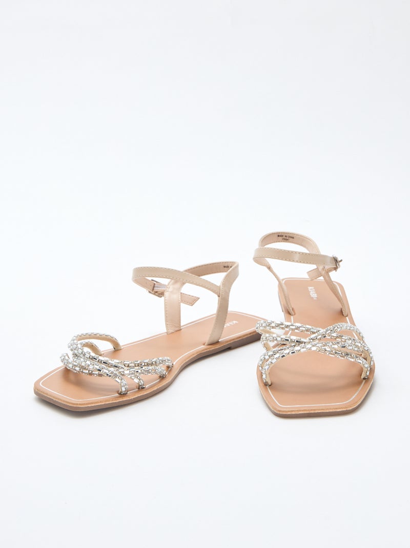 Platte sandalen met glitterbandjes Grijs - Kiabi