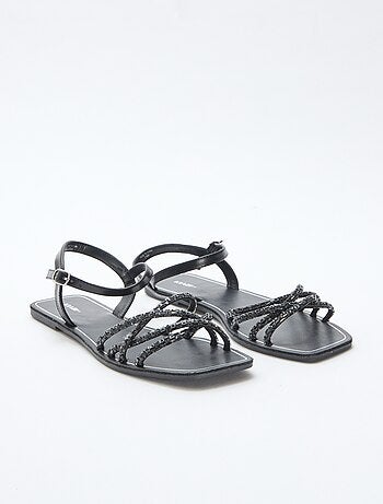 Platte sandalen met glitterbandjes