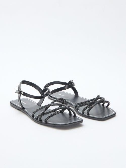 Platte sandalen met glitterbandjes - Kiabi