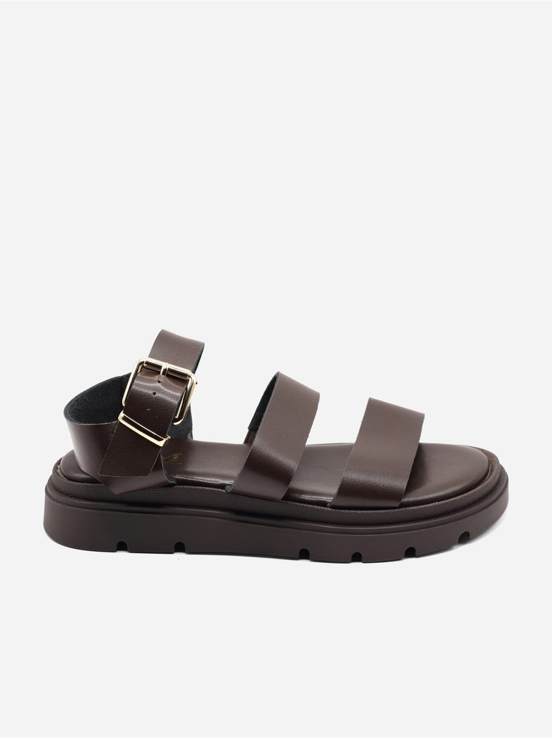 Platte sandalen met meerdere bandjes Bruin - Kiabi