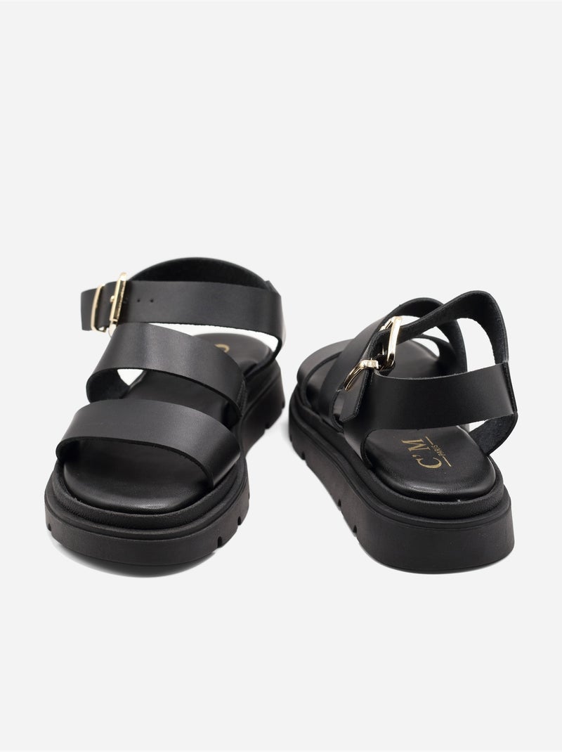 Platte sandalen met meerdere bandjes Zwart - Kiabi