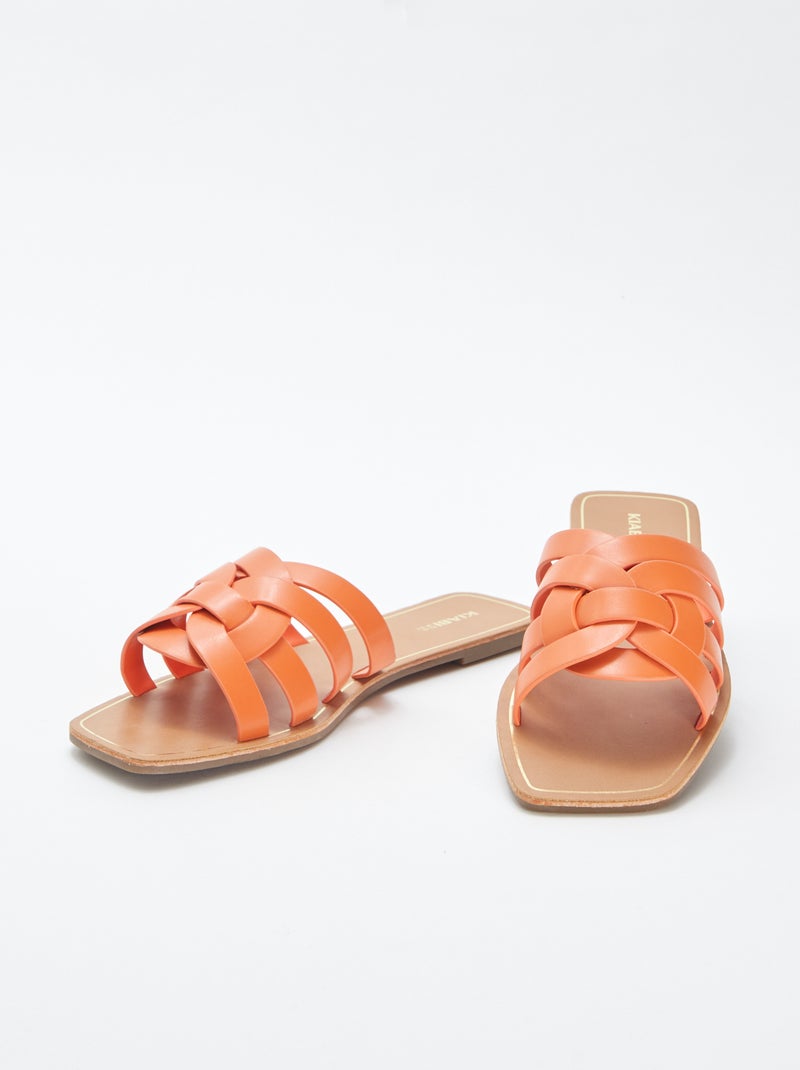 Platte sandalen met meerdere riempjes ORANJE - Kiabi