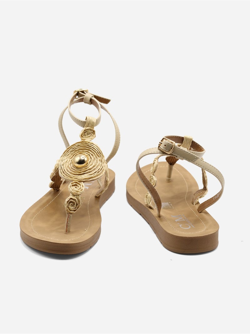 Platte sandalen met parelversieringen Beige - Kiabi