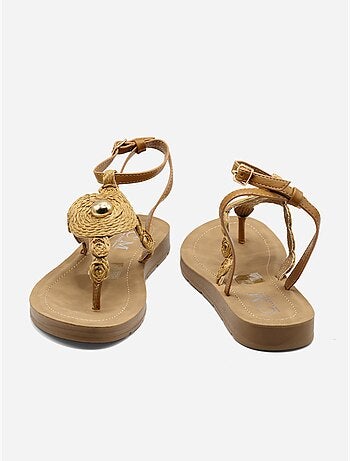 Platte sandalen met parelversieringen