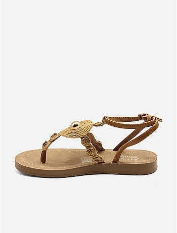 Platte sandalen met parelversieringen