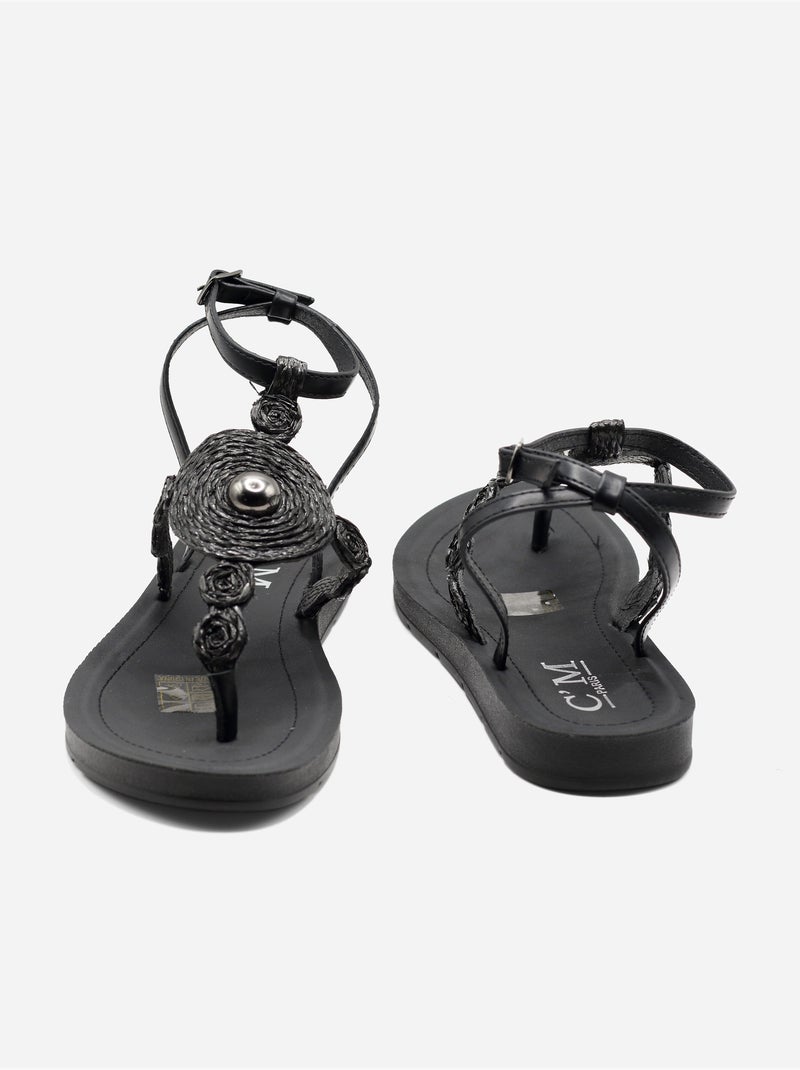 Platte sandalen met parelversieringen Zwart - Kiabi
