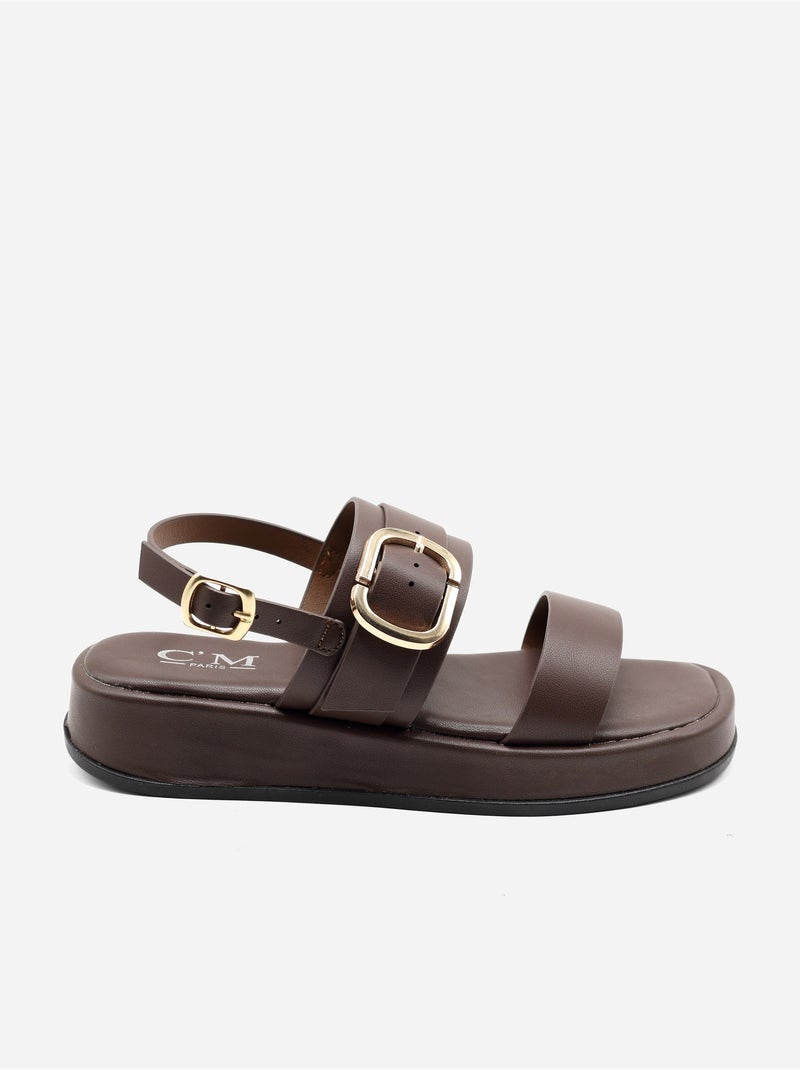 Platte sandalen met plateauzool Bruin - Kiabi