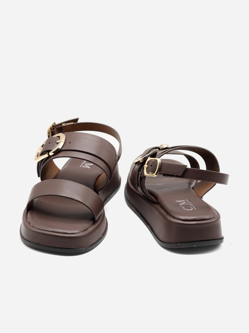 Platte sandalen met plateauzool Bruin - Kiabi