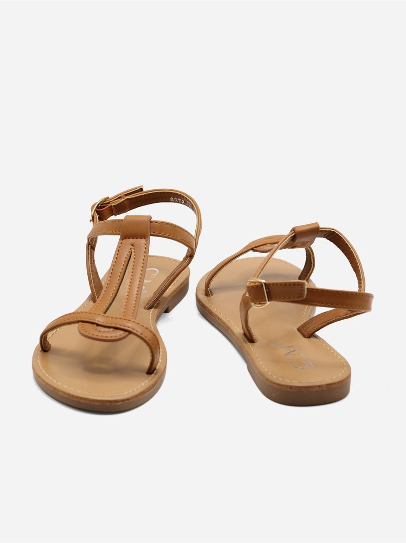 Platte sandalen met riempje en gesp Camel - Kiabi