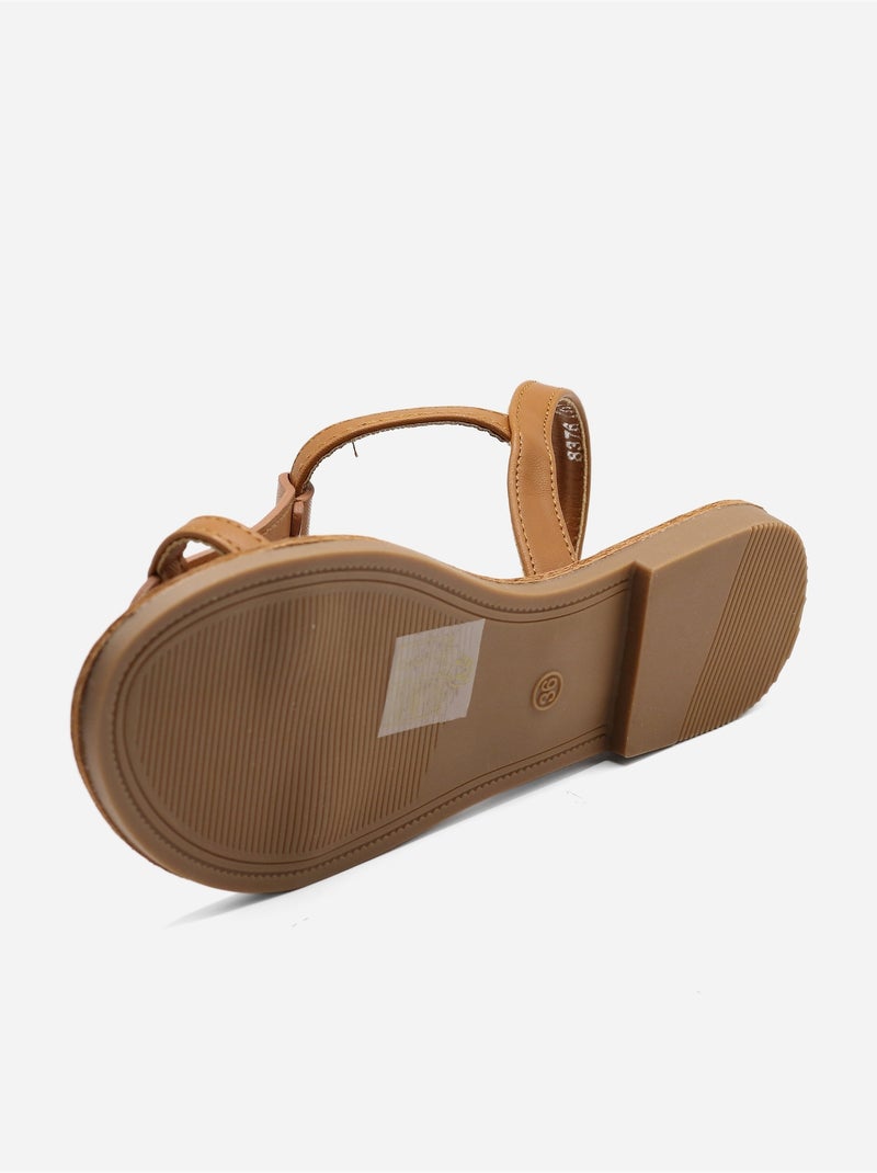 Platte sandalen met riempje en gesp Camel - Kiabi