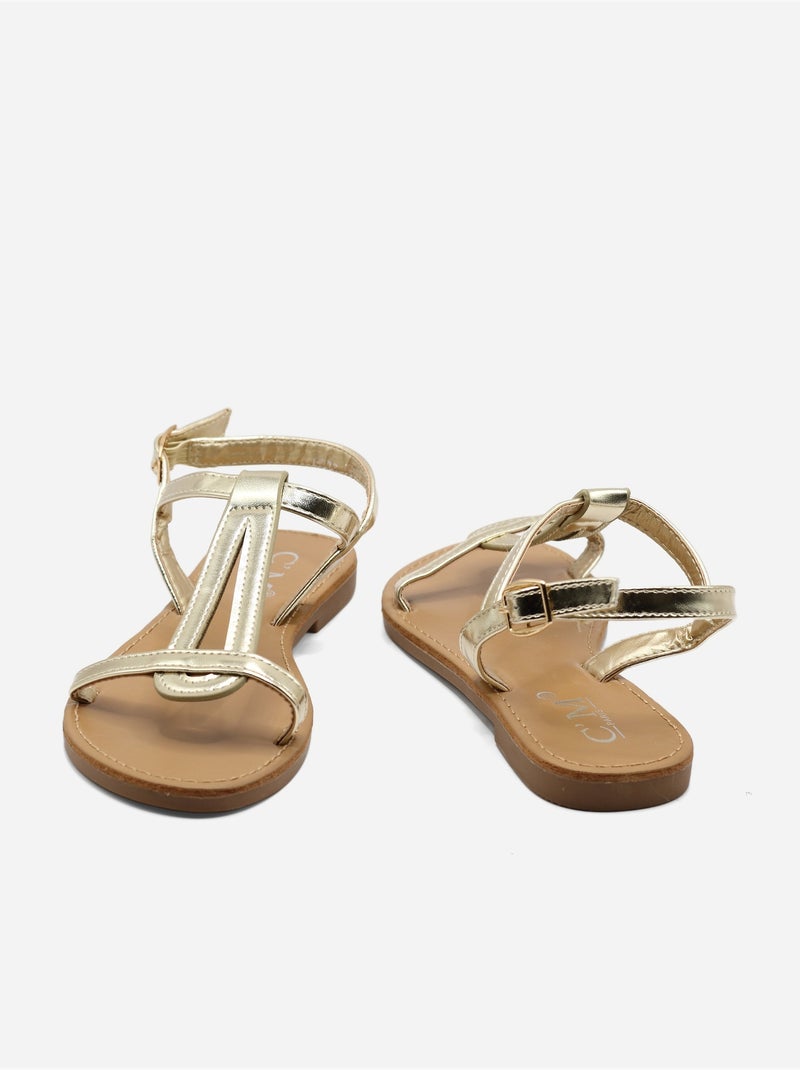 Platte sandalen met riempje en gesp Goud/Goudkleurig - Kiabi