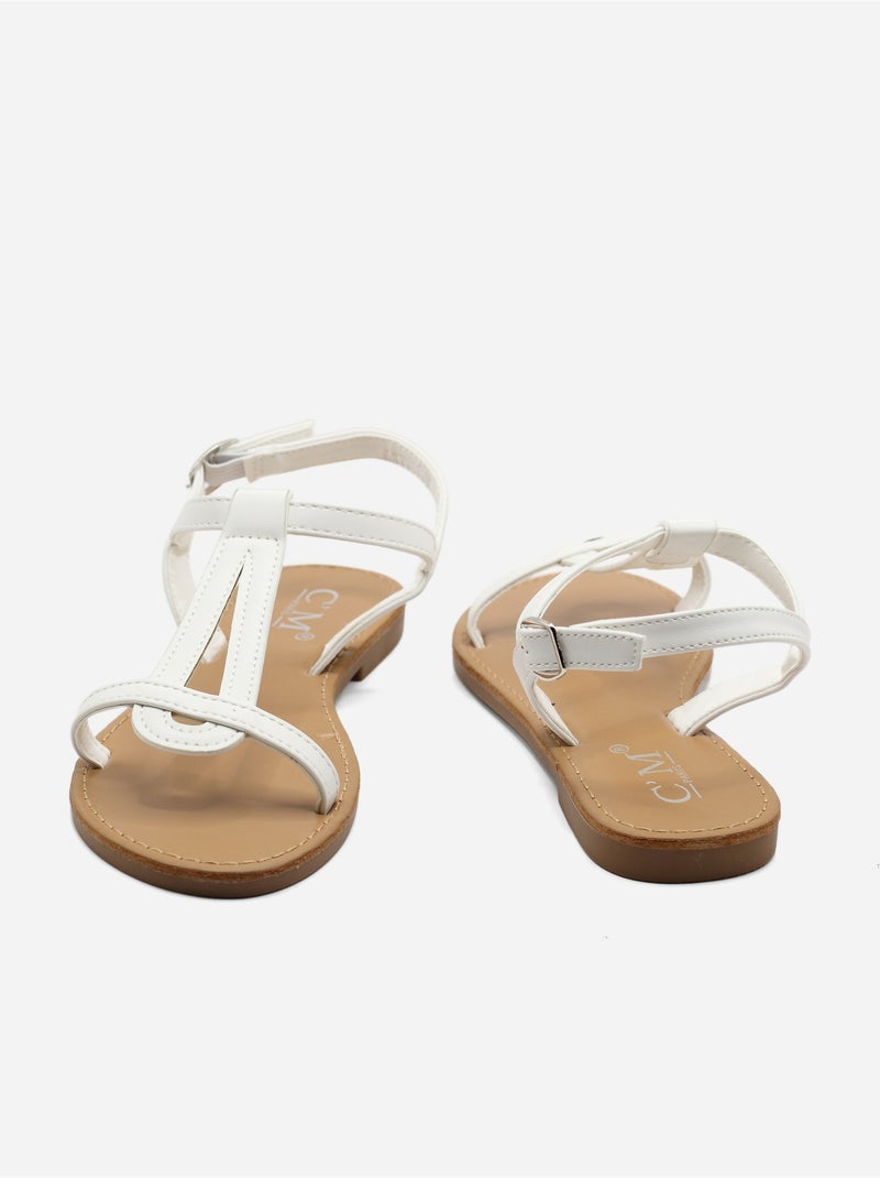 Platte sandalen met riempje en gesp Wit - Kiabi