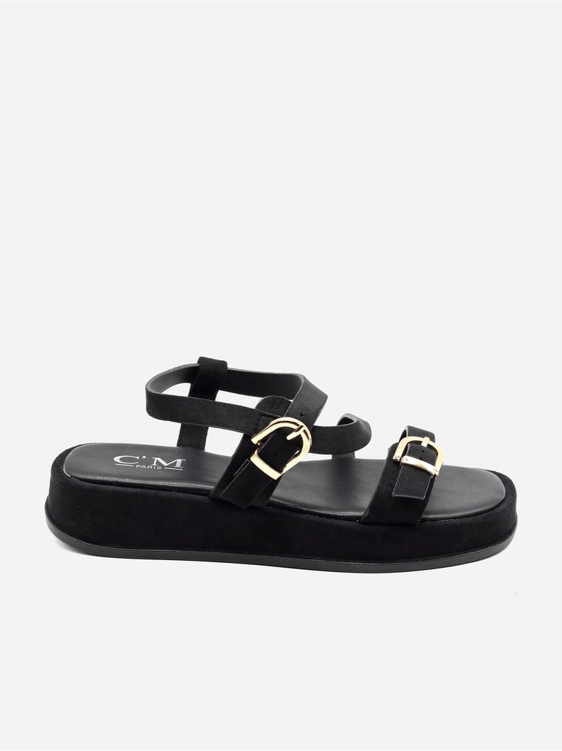 Platte sandalen met riempje en gesp Zwart - Kiabi