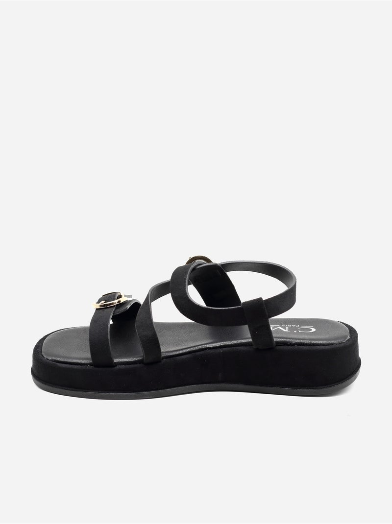 Platte sandalen met riempje en gesp Zwart - Kiabi