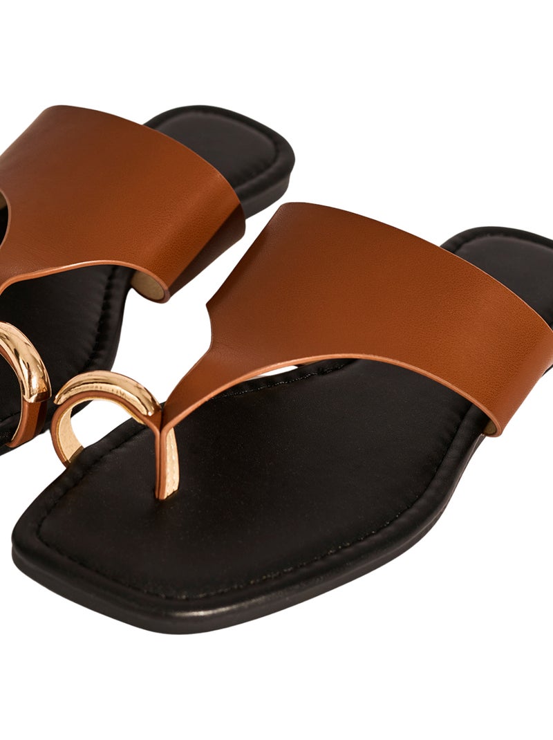 Platte sandalen met ring eva Camel - Kiabi