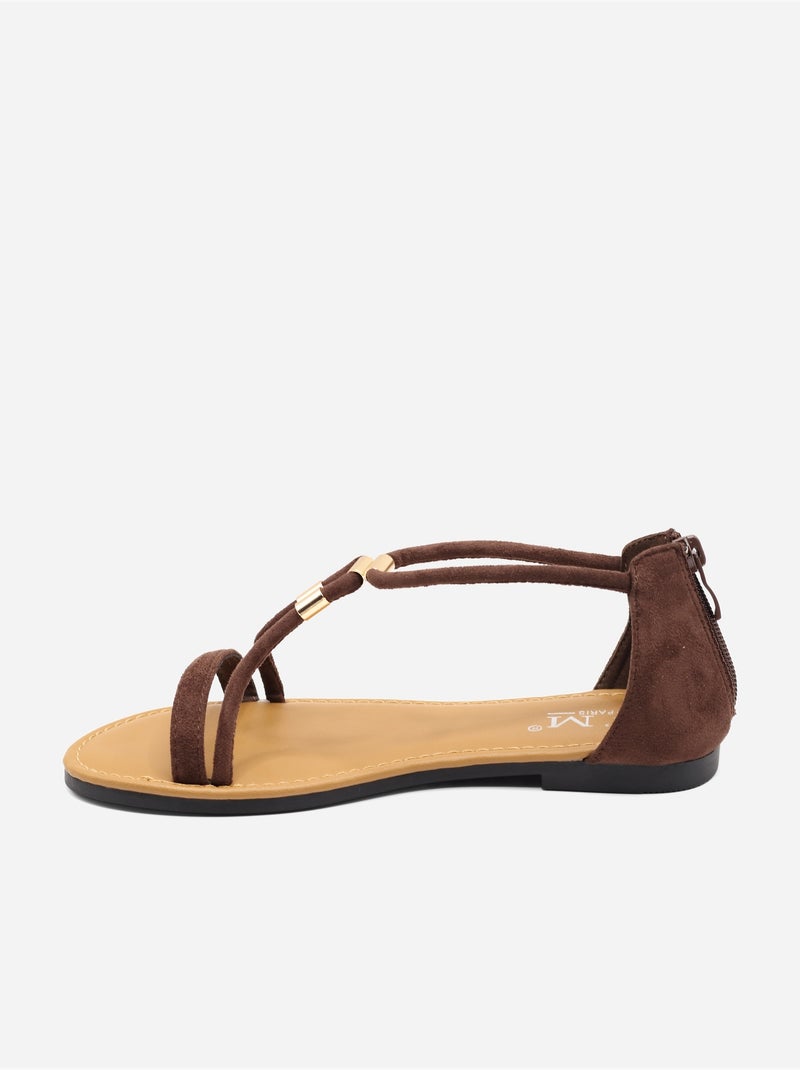 Platte sandalen met rits Bruin - Kiabi