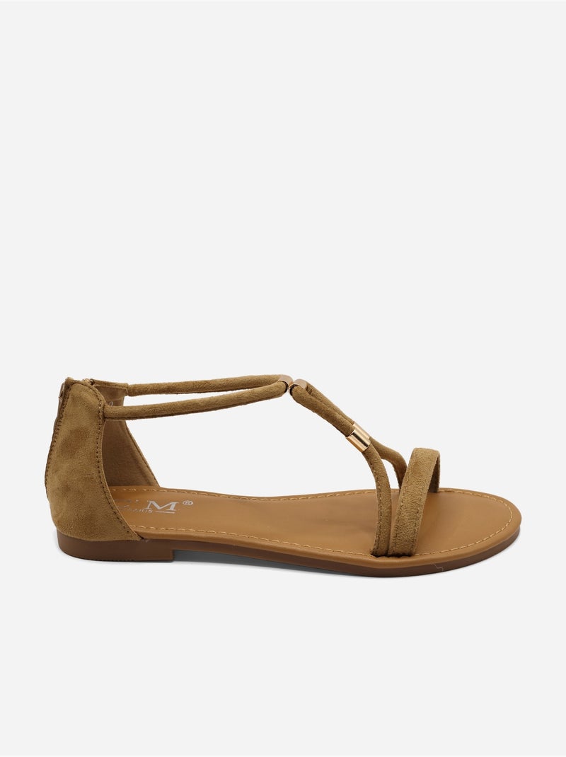 Platte sandalen met rits Taupe - Kiabi