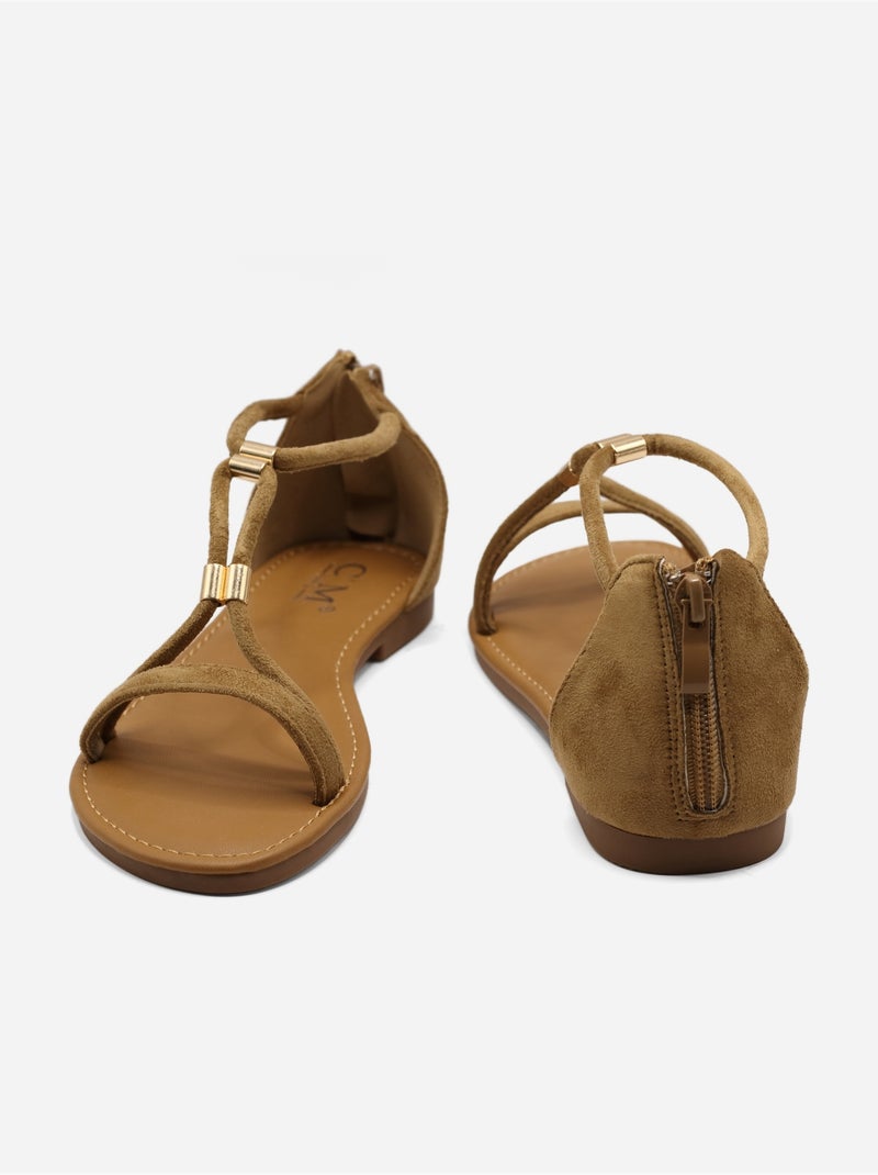 Platte sandalen met rits Taupe - Kiabi