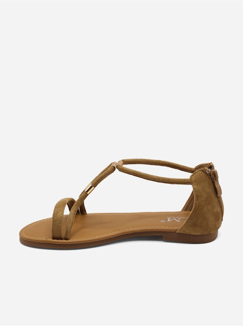 Platte sandalen met rits Taupe - Kiabi