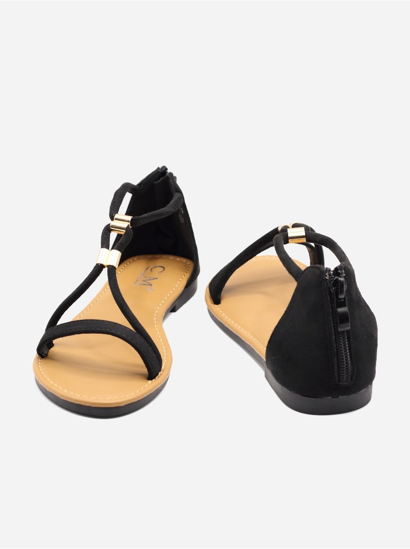 Platte sandalen met rits Zwart - Kiabi