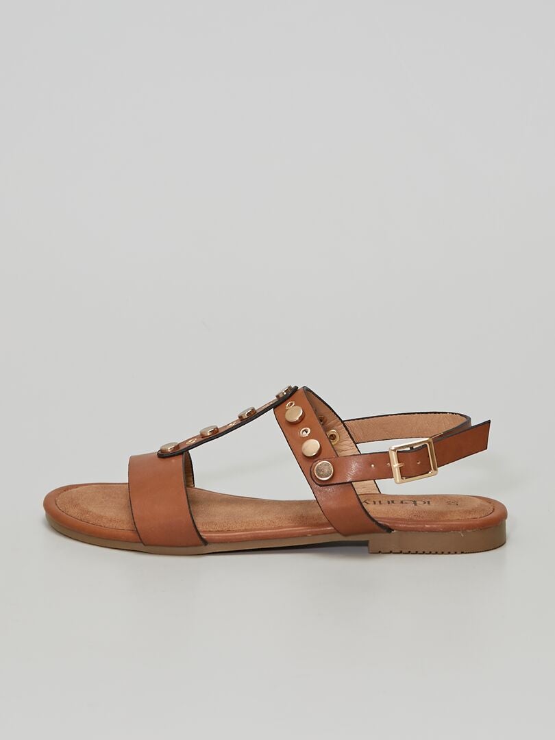 Platte sandalen met studs khaki - Kiabi