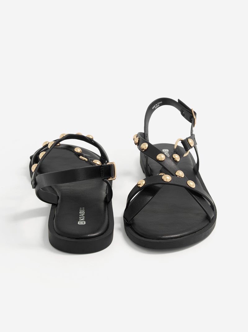 Platte sandalen met studs Zwart - Kiabi