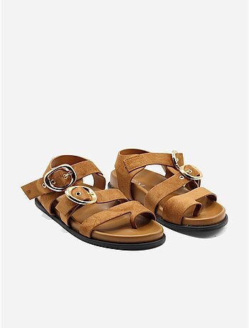 Platte sandalen met suède-look