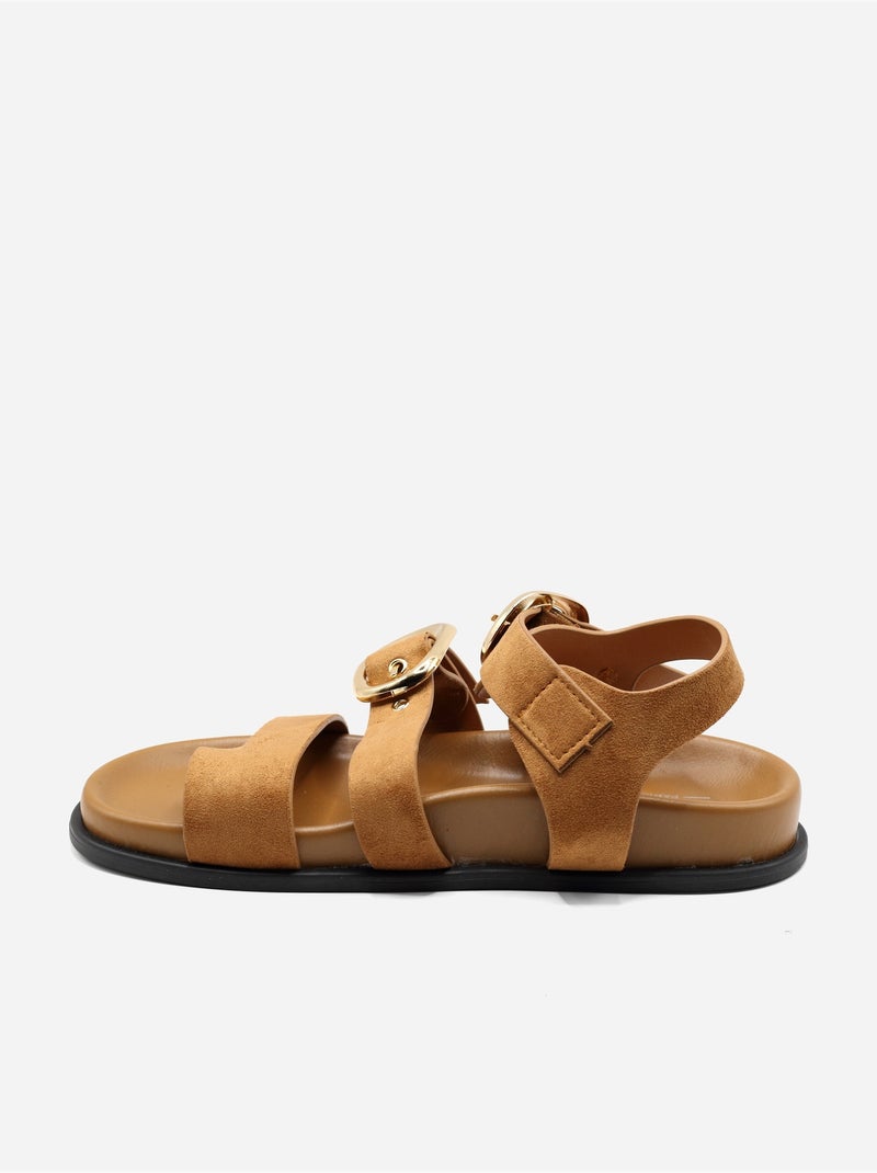 Platte sandalen met suède-look Camel - Kiabi