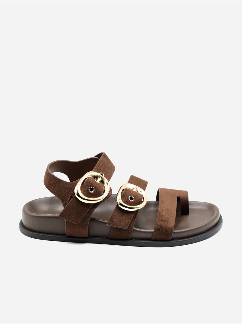 Platte sandalen met suède-look Donkerbruin - Kiabi