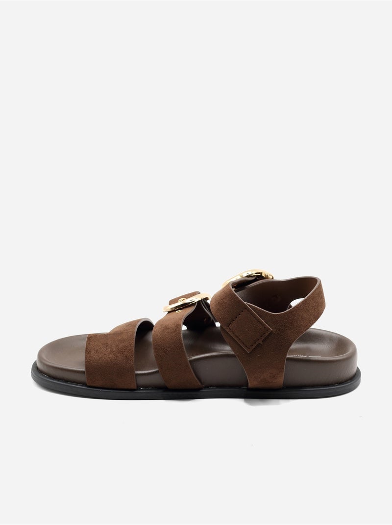 Platte sandalen met suède-look Donkerbruin - Kiabi