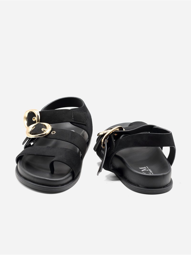 Platte sandalen met suède-look Zwart - Kiabi