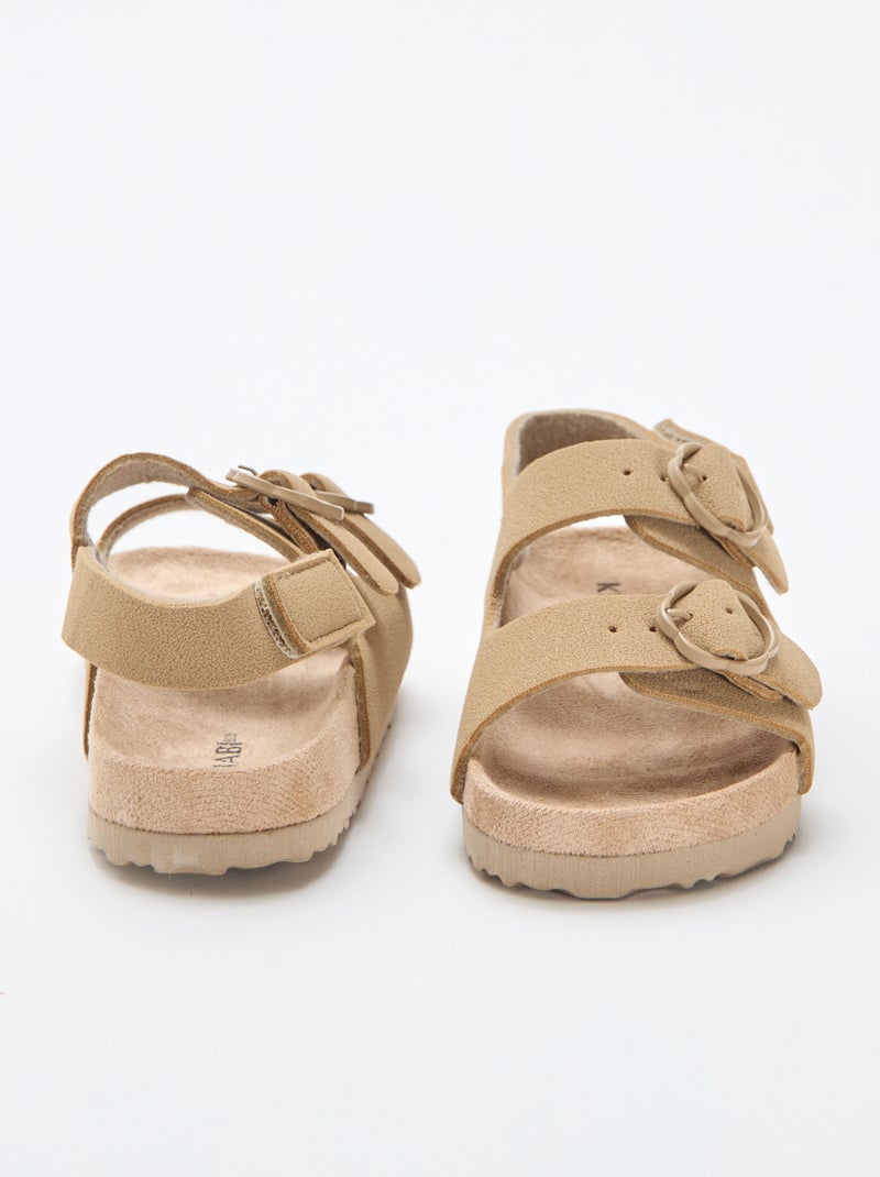 Platte sandalen met verstelbaar enkelbandje met klittenband Biege - Kiabi
