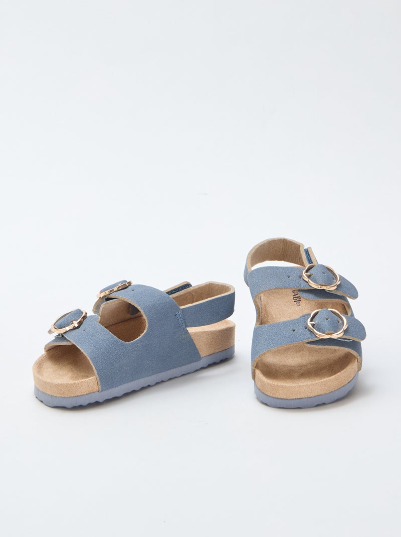 Platte sandalen met verstelbaar enkelbandje met klittenband Blauw - Kiabi