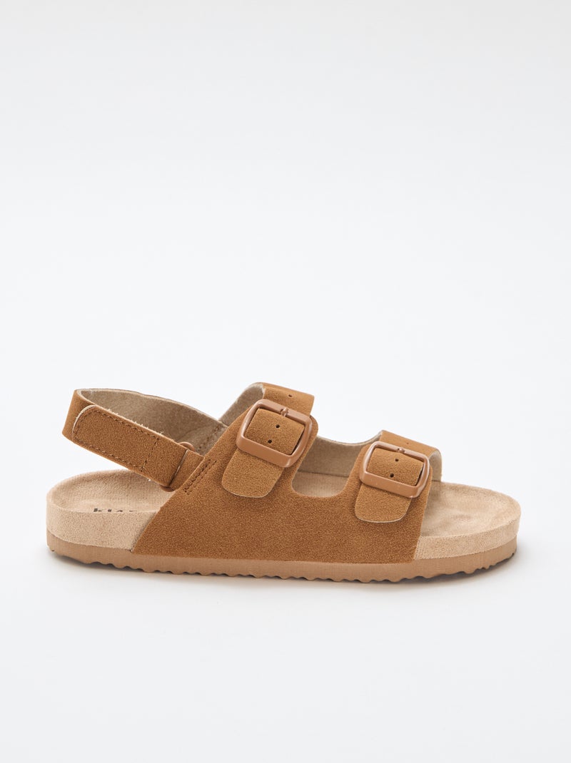 Platte sandalen van suedine met verstelbare bandjes Bruin - Kiabi