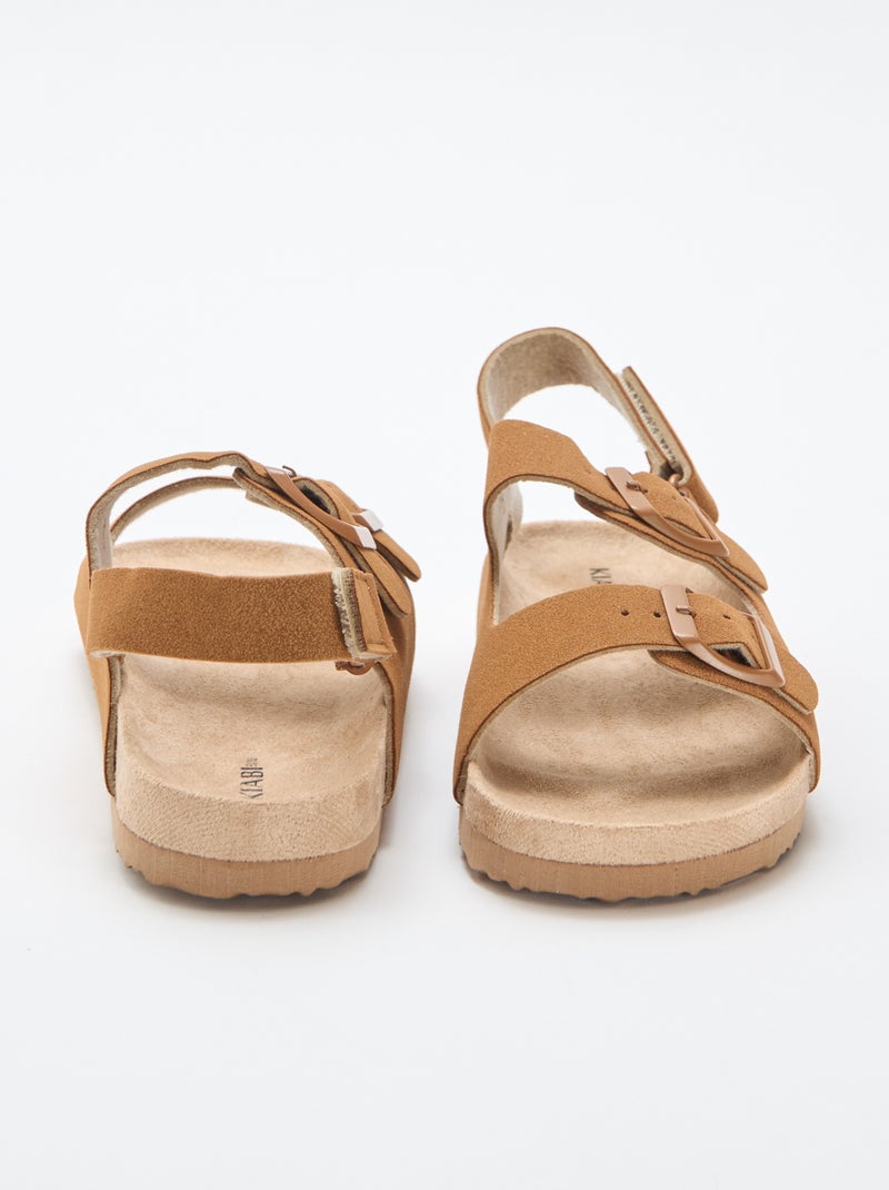 Platte sandalen van suedine met verstelbare bandjes Bruin - Kiabi