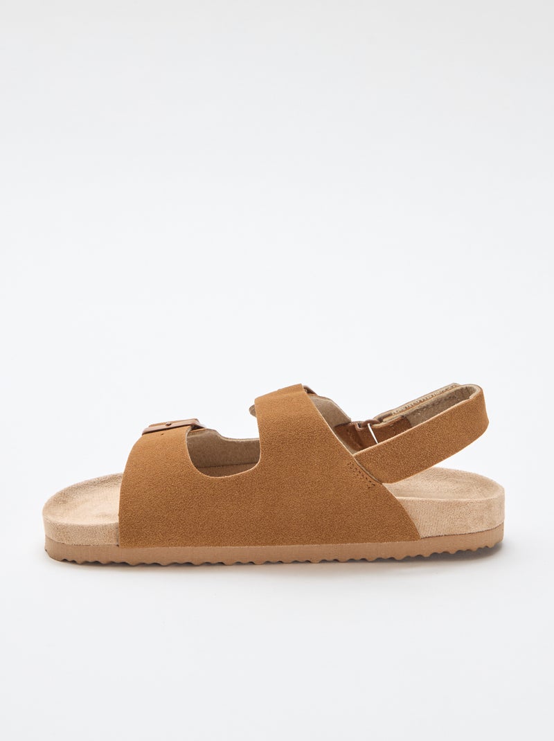Platte sandalen van suedine met verstelbare bandjes Bruin - Kiabi