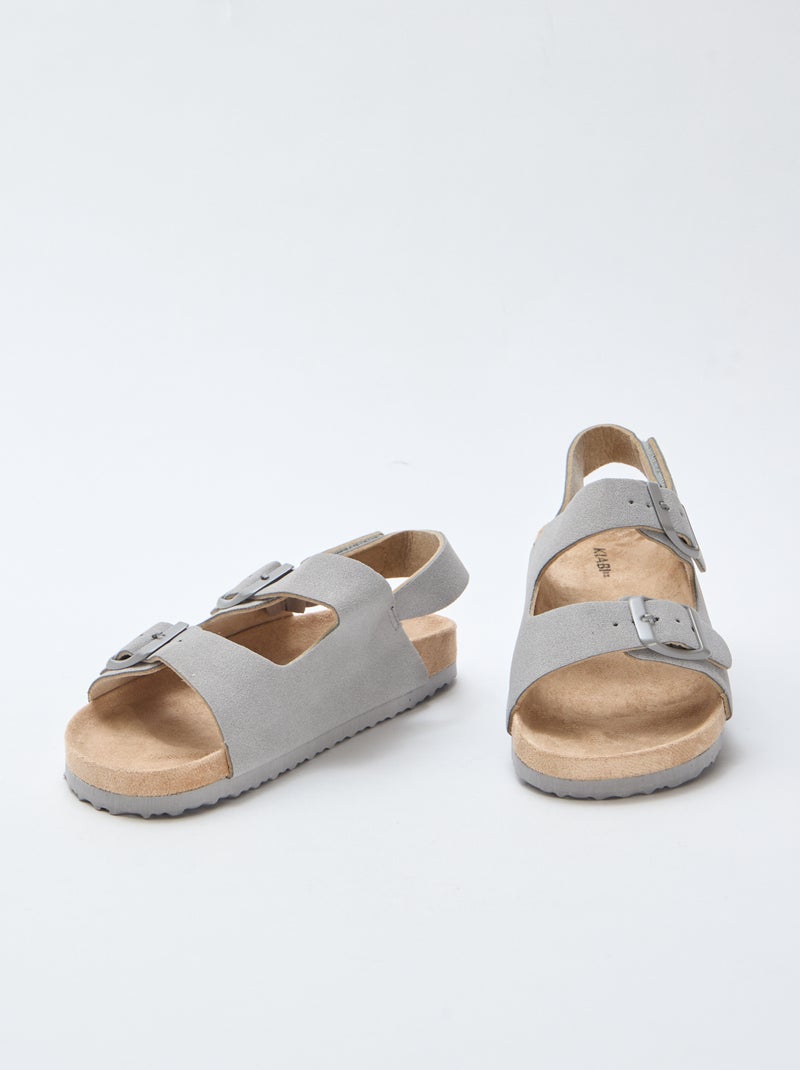 Platte sandalen van suedine met verstelbare bandjes Grijs - Kiabi
